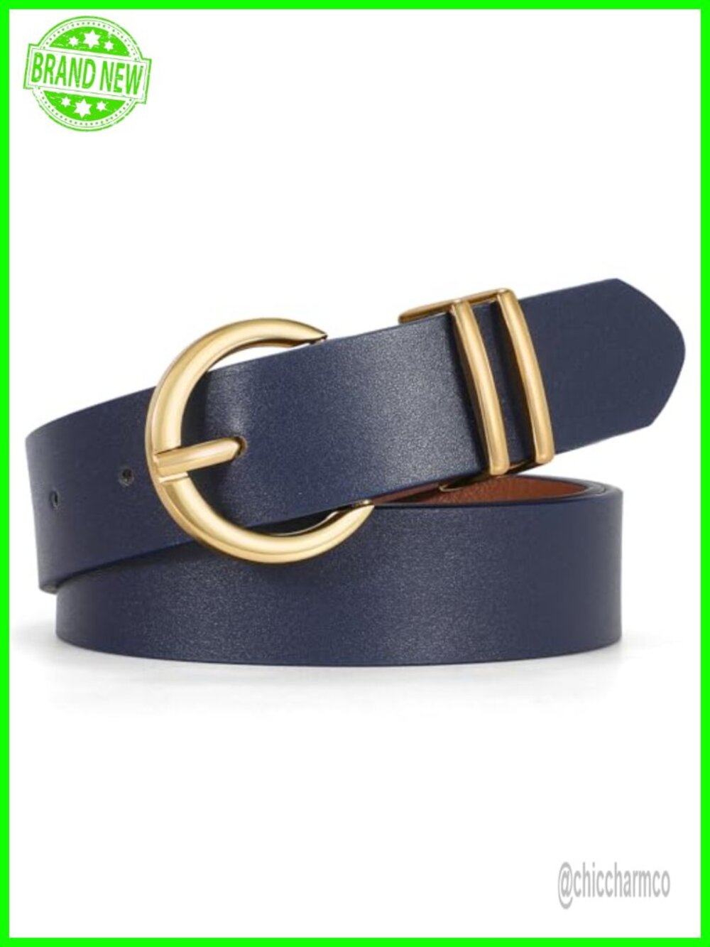Faux Leather Belt Gold O-Ring Buckle Adjustable Womens Jeans Pants Dresses